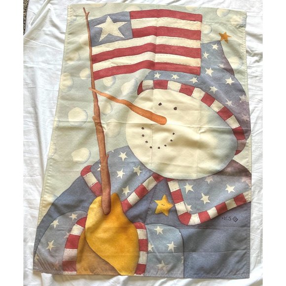 Patriotic Snowman Garden House Flag Christmas USA Toland Stars and Stripes - Picture 6 of 9